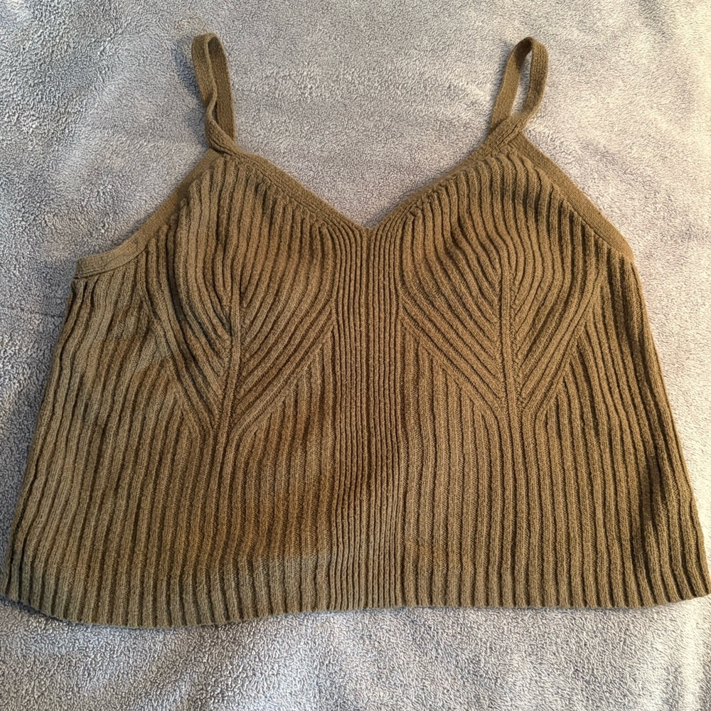 Auden Cami Knit Cropped Tank Top Olive Green XXL